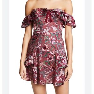 For Love Lemons Floral Ruffle Off Shoulder Mini Dress Berry Pink Small Lined